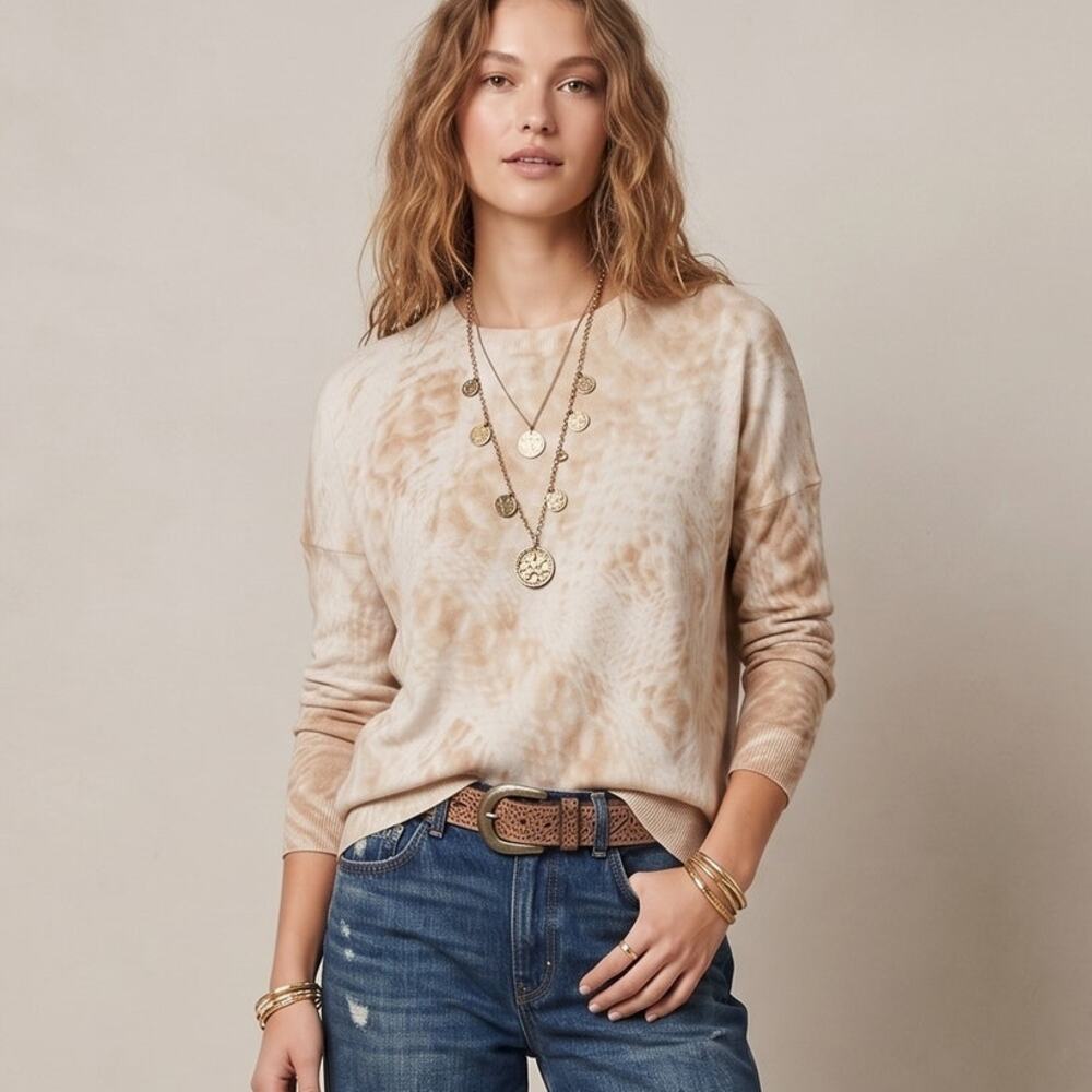 Haute Hippie tie dye Beige nude Crew Pullover Sweater Cotton M